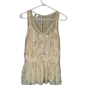 The Addison Story Anthropologie Women’s Cream Gold Sleeveless Peplum Blouse Sm